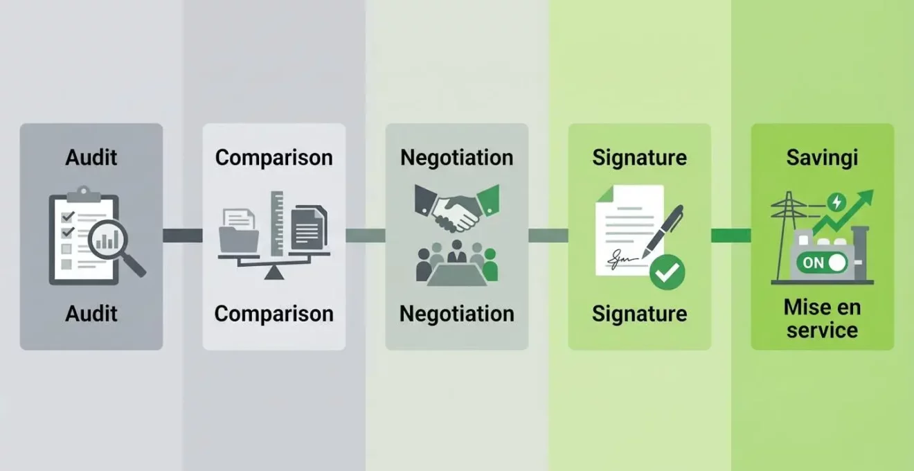Frise chronologique des étapes de migration vers un contrat multi-énergies optimisé
