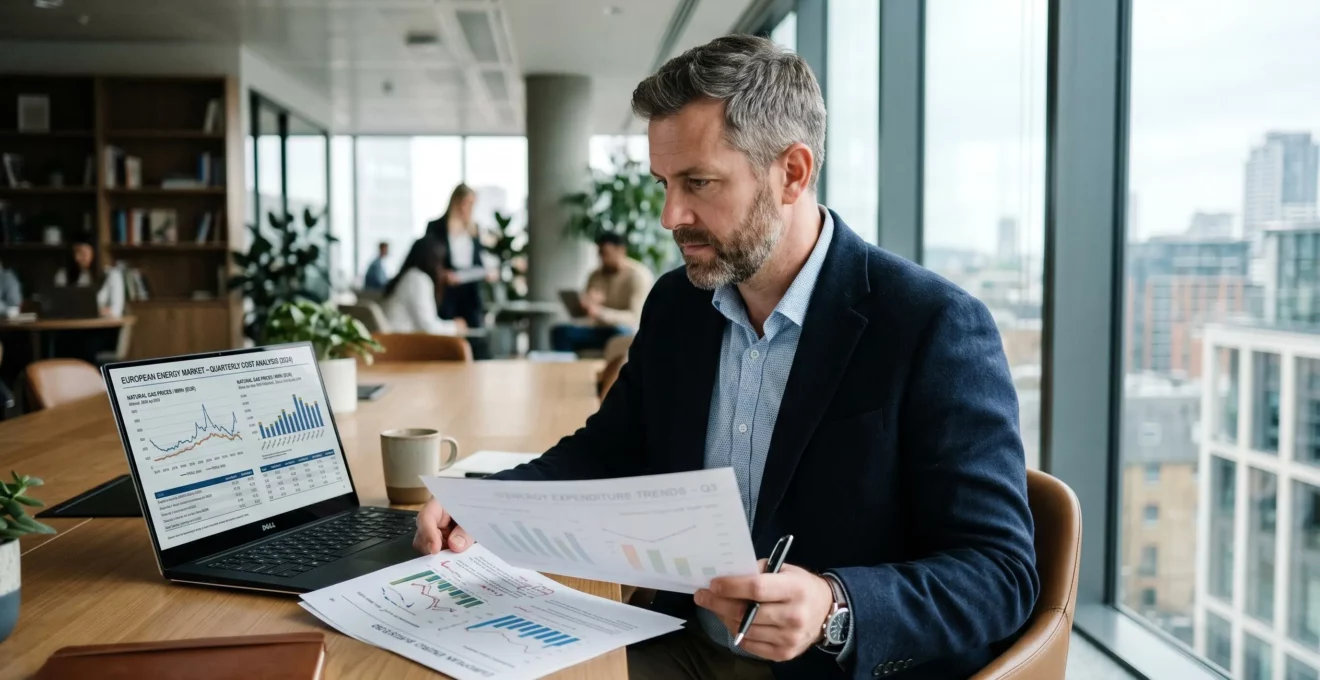 Responsable financier d'une PME analysant sa facture d'électricité professionnelle