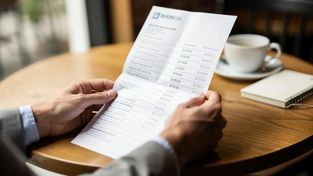 Un dirigeant examine ses relevés de compte professionnel sur une table.
